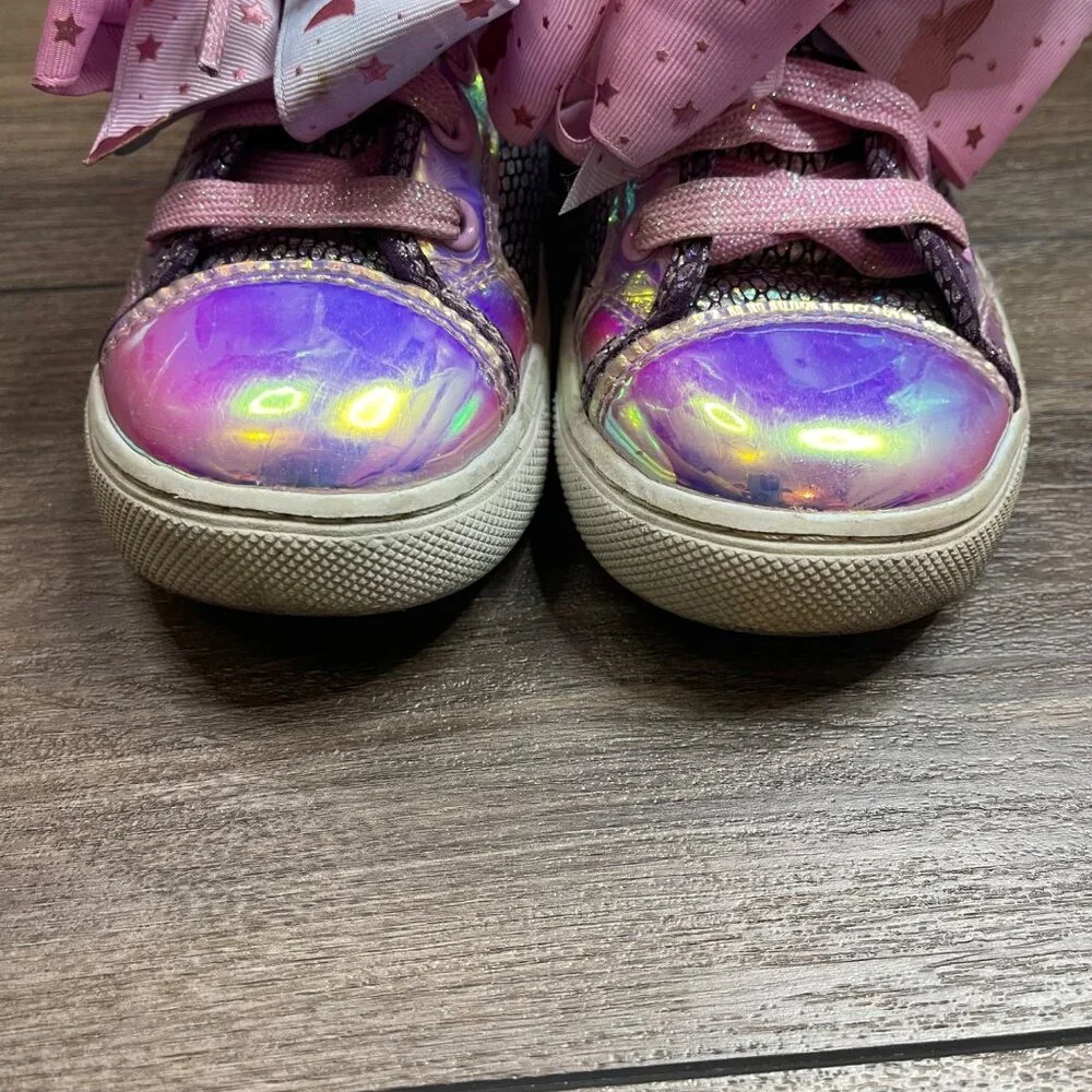 Jojo Siwa Mermaid Shimmer High Top Shoes Girls Sz. 1 Lace Up Sneakers Bow Accent